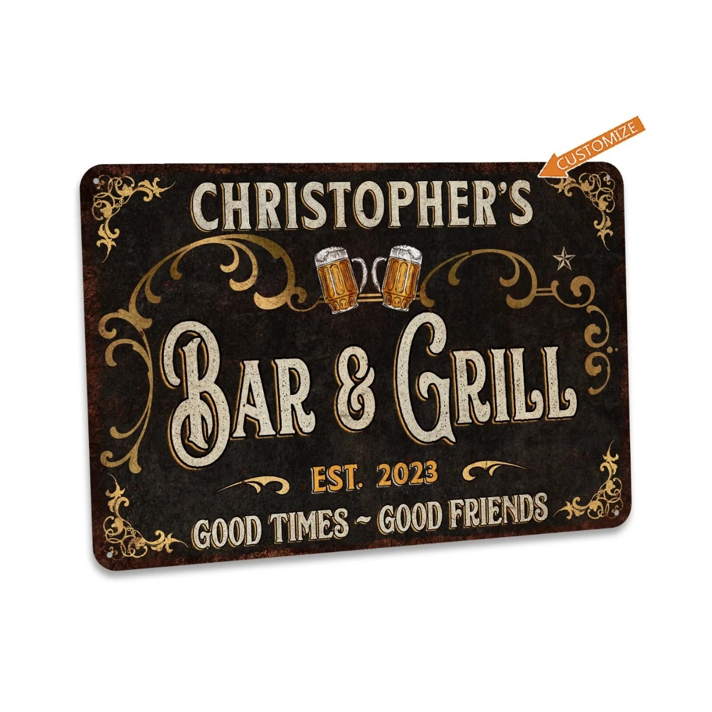 Home Bar Signs - ป้ายโลหะตกแต่งบาร์และกริลล์แบบปรับแต่งได้ 1 ชิ้น สไตล์วินเทจเรโทร สำหรับตกแต่งบ้านหรือสนามหลังบ้านสำหรับบาร์บีคิว กันน้ำและกันฝุ่น