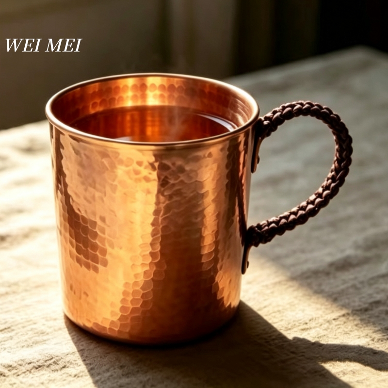 Mule Copper Mug - แก้วกาแฟทองแดงวินเทจ, แก้วน้ำ 350 มล., แก้วน้ำผลไม้, ด้ามจับถักลายแกะสลัก,