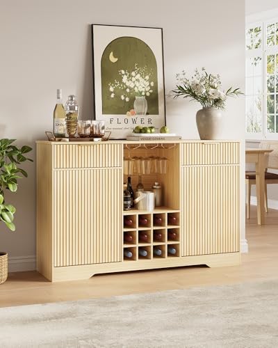 Home Bar And Cabinet - ตู้บาร์ไวน์แบบมีลายลูกฟูกขนาด 55 นิ้ว - ตู้บาร์กาแฟสำหรับบ้านพร้อมที่เก็บของ, ตู้บุฟเฟต์แบบ