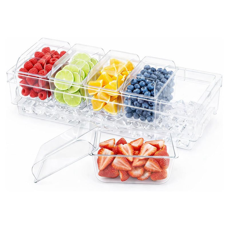 Garnish Tray Set - ชุดอุปกรณ์เสิร์ฟสำหรับงานปาร์ตี้ บาร์ อาหารทาโก้ ภาชนะใส่เครื่องปรุงแบบแช่เย็น ถาดใส่น้ำแข็ง ถาดเสิร์ฟใส
