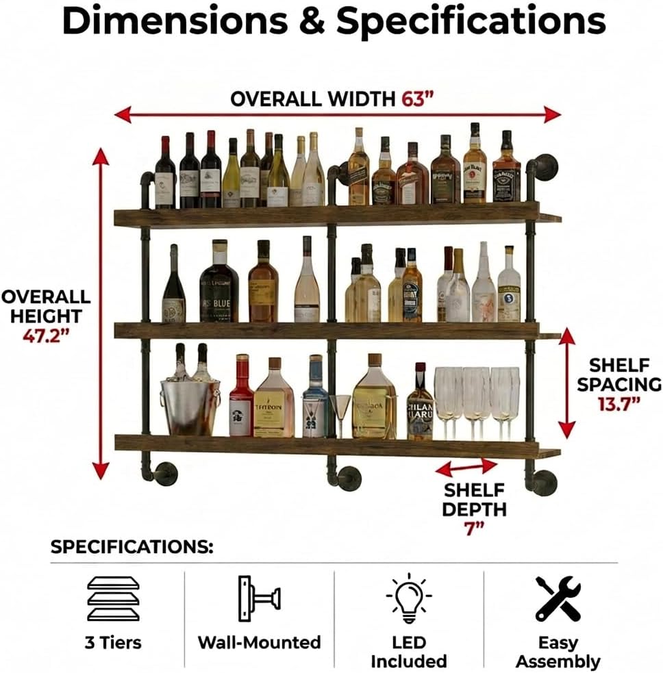ชั้นวางไวน์ติดผนังพร้อมไฟ LED  - Home Bar Stand บทวิจารณ์และราคา