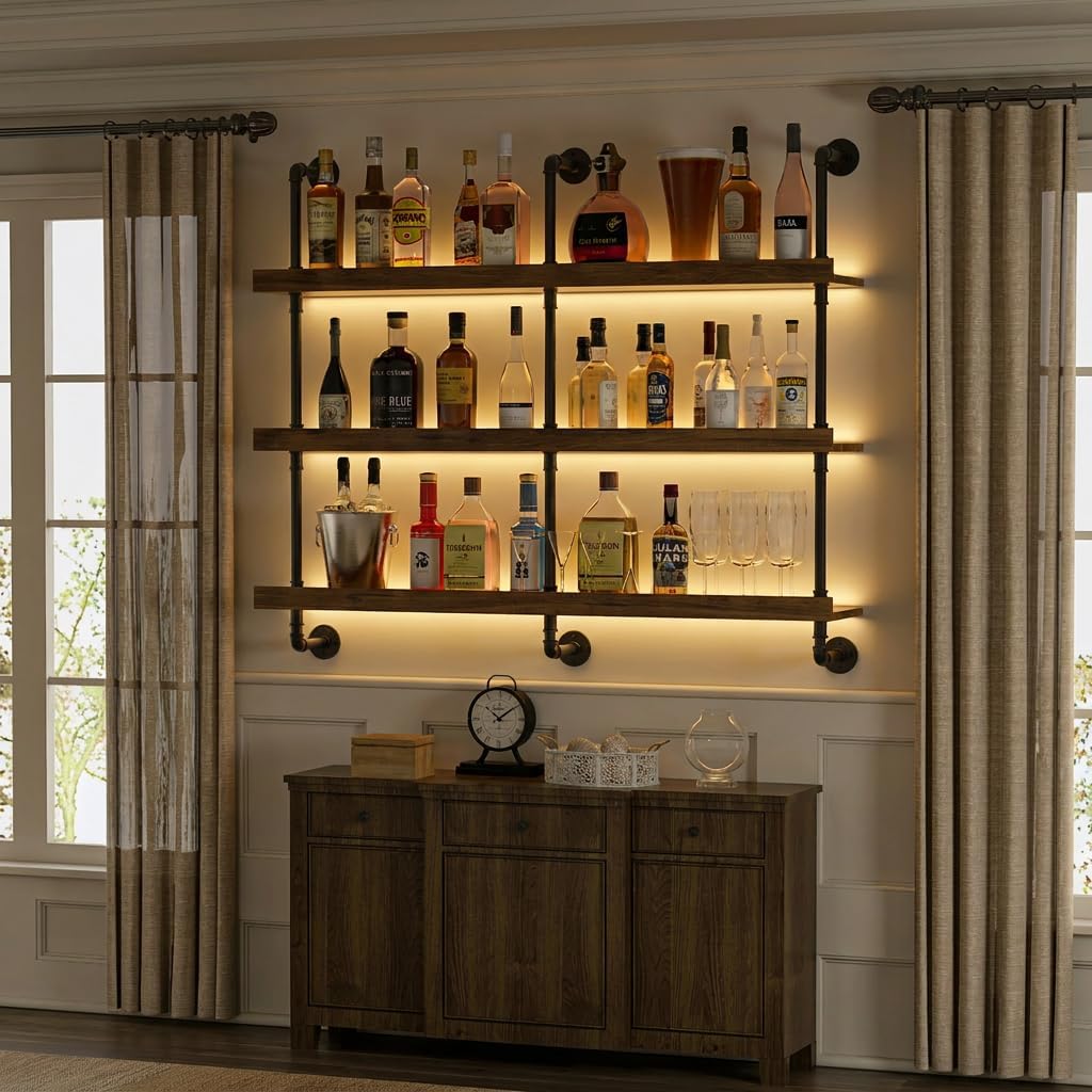 ชั้นวางไวน์ติดผนังพร้อมไฟ LED  - Home Bar Stand บทวิจารณ์และราคา