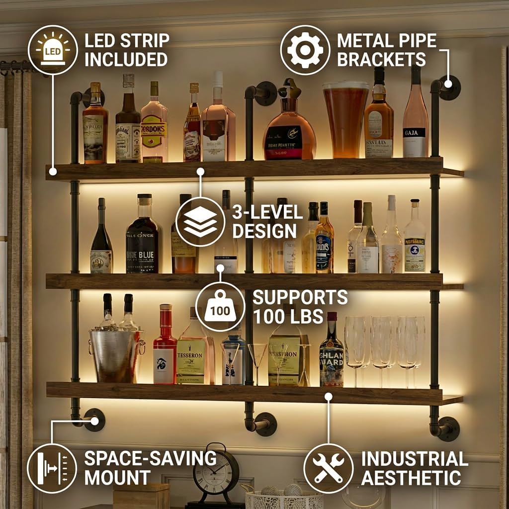 ชั้นวางไวน์ติดผนังพร้อมไฟ LED  - Home Bar Stand บทวิจารณ์และราคา